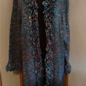 Susan Bristol Blue Multicolor Long Knit Cardigan M